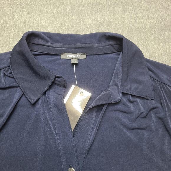 Premise Shirt Womens Large Navy Blue Collared Popover Henley Stretch NWT P910110 - Picture 5 of 10